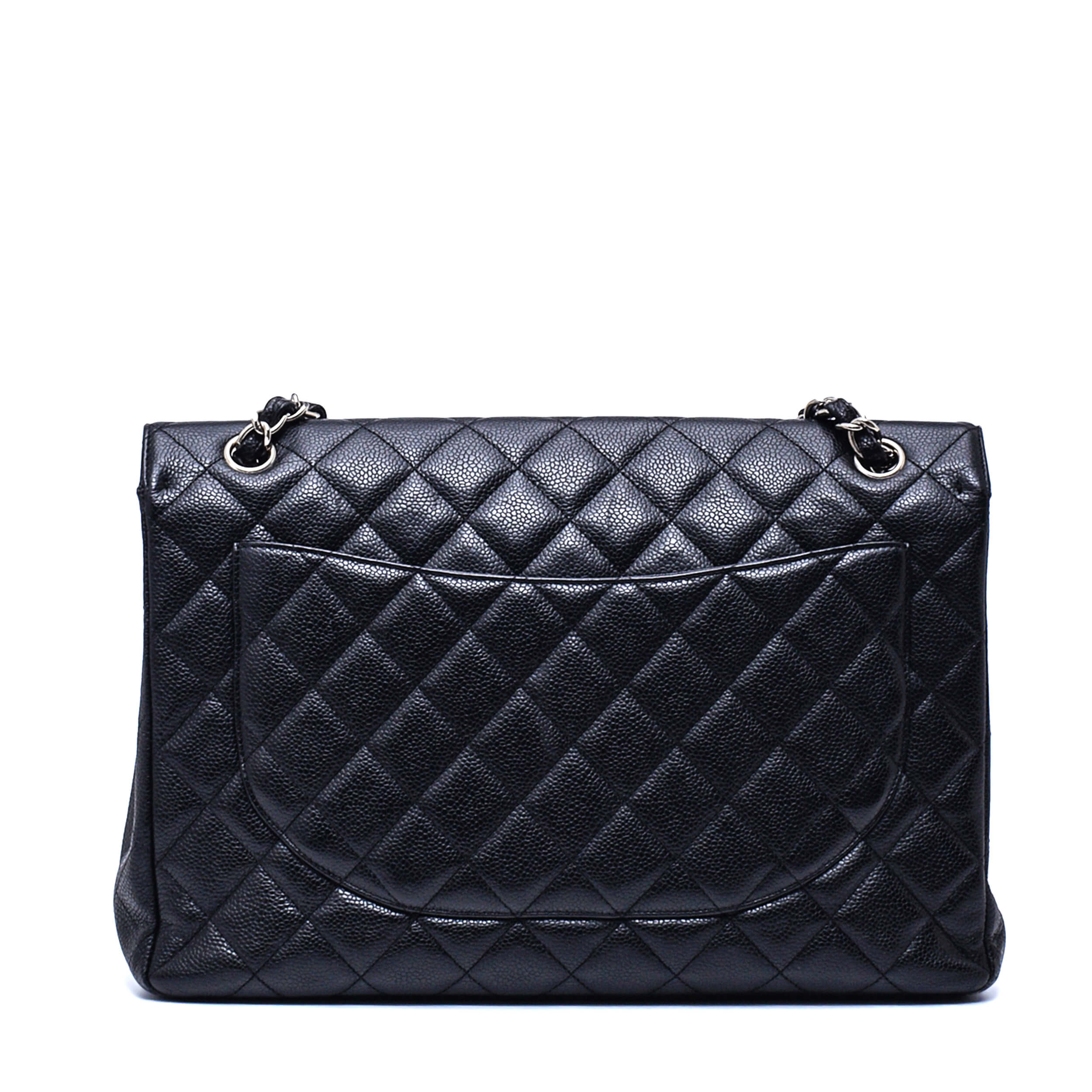 Chanel - Black Quilted Caviar Leather Maxi Single Flap Bag